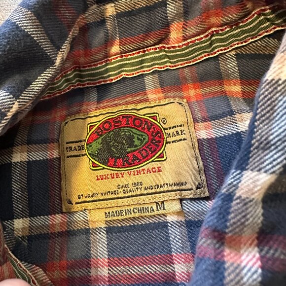Boston Traders Casual Button Down Mens M Blue Pink Plaid Rugged Flannel Shirt - Picture 2 of 6